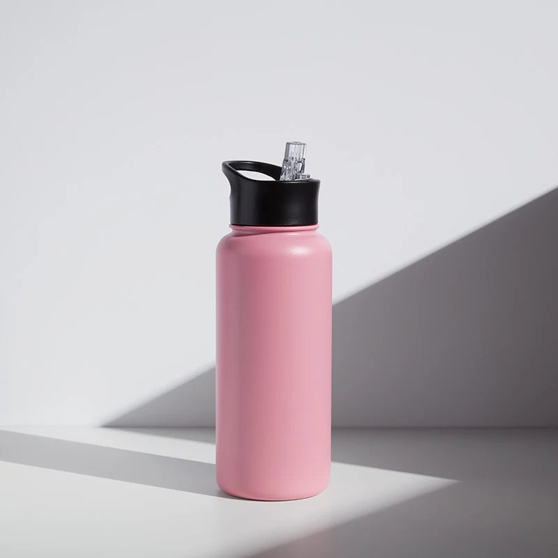 32oz. Pink Water Bottle with Built-In Straw