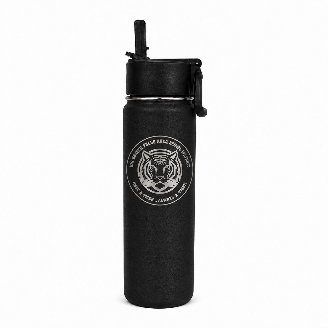 Beaver Falls High School 22 oz. Stainless Steel Black Water Bottle "Tiger" Logo